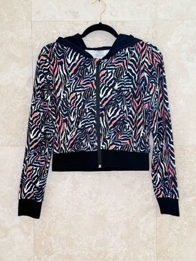 NoireBlanc Cropped Zip Hoodie Abstract Print (Size L)